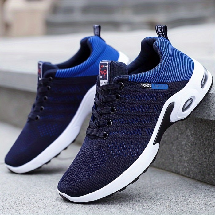 Men's Knit Breathable Running Shoes, Air Cushioned Lace Up Comfy Soft Sole Sneakers For Outdoor Jogging, Winter & Autumn