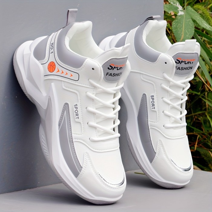 Men's Lace-up Chunky Sneakers, Athletic Shoes, Shock Absorbing And Breathable Shoes For Running Basketball Workout Gym