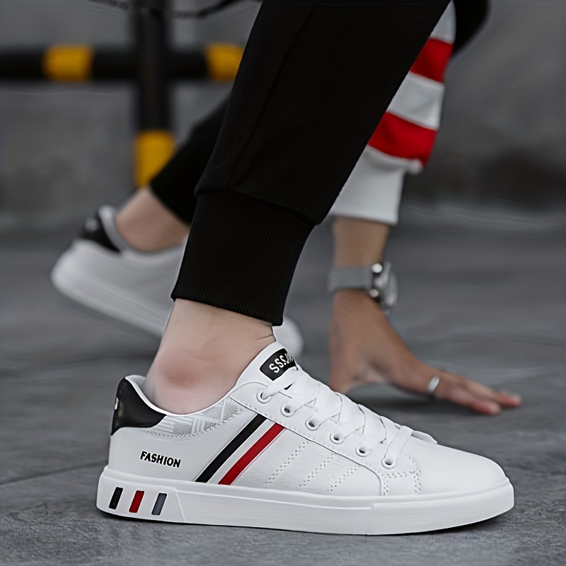 mens lace up sneakers striped detail design skate shoes with good grip breathable details 5