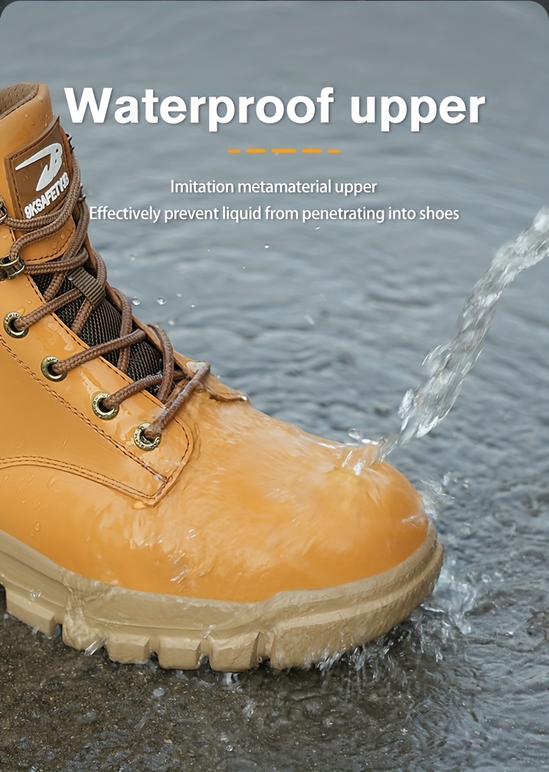 plus size mens trendy steel toe high top classic work boots comfy non slip durable shoes details 10